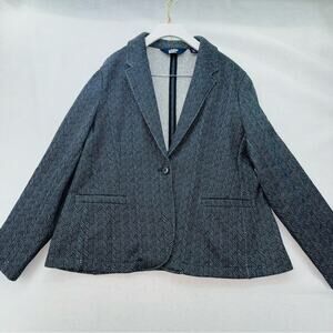 NWOT Lands’ End Fleece One Button Blazer Jacket Women’s XLP Black Herringbone